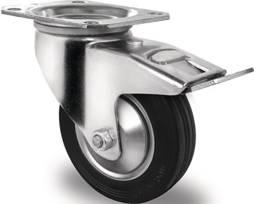 Promat/Tecwerk Zwenkwiel | Wiel-Ø 100 mm | draagvermogen 75 kg | met totale rem van massief rubber | 105x80mm - 3000276011