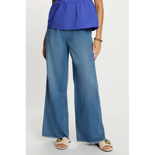 Morgan Morgan high wide leg jeans met ceintuur - mediumblauw