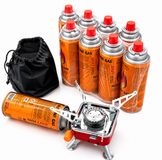 SMH LINE® Mini Camping kooktoestel - Gasbrander - Opvouwbaar - Incl. 8x gasflessen