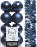 Decoris Boules de Noël 4 cm et Guirlande 17x Pièces - Bleu foncé - Plastique