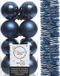 Decoris Boules de Noël 4 cm et Guirlande 17x Pièces - Bleu foncé - Plastique