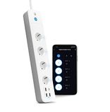 Garza Smart WLAN-stekkerdoos met schakelaar, 4 stopcontacten, 2 USB-type-A, USB C en USB 3.0, snel opladen PD20W/QC3.0, WLAN 2,4 GHz, programmeerbaar, verbruiksmeter, app-besturing en spraakbesturing Alexa/Google