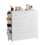 VEVOR commode en tissu avec 10 tiroirs, armoire de rangement avec bacs en tissu, tiroir de rangement pour commode avec poignée facile à tirer et cadre en acier robuste, pour chambre à coucher, entrée, blanc