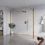FortiFura Galeria Vrijstaande Inloopdouche - 180x200cm - helder - antikalk - 8mm veiligheidsglas - 2 zijwanden - 30cm - wandsteunen en hoekprofielen - PVD - geborsteld koper