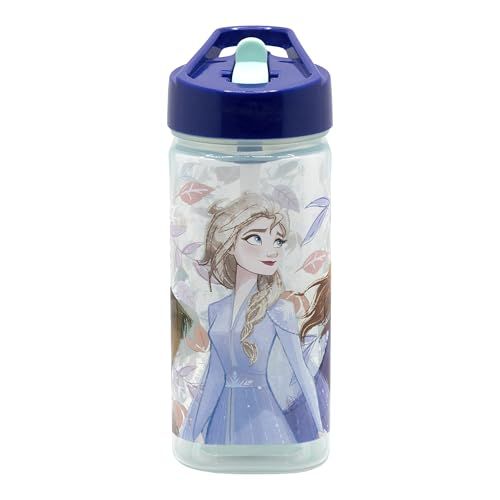 STOR Herbruikbare Waterfles Frozen met Geïntegreerd Rietje 530ml - BPA-vrij - Vierkante Plastic Drinkfles Kinderen