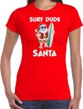 Bellatio Decorations Surf dude Santa fun Kerstshirt / Kerst t-shirt rood voor dames - Kerstkleding / Christmas outfit XXL