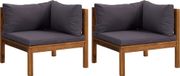 Canapé d'angle en acacia 2 pièces avec coussins gris foncé