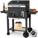 Charcoal grill - XXL grill cart - With lid - Thermometer - Smoker grill with 2 wheels - 2 storage compartments for camping and garden - Black