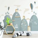 Ambiance Sticker Scandinavische bergstickers met heteluchtballonnen hoog in de lucht, 90 x 135 cm