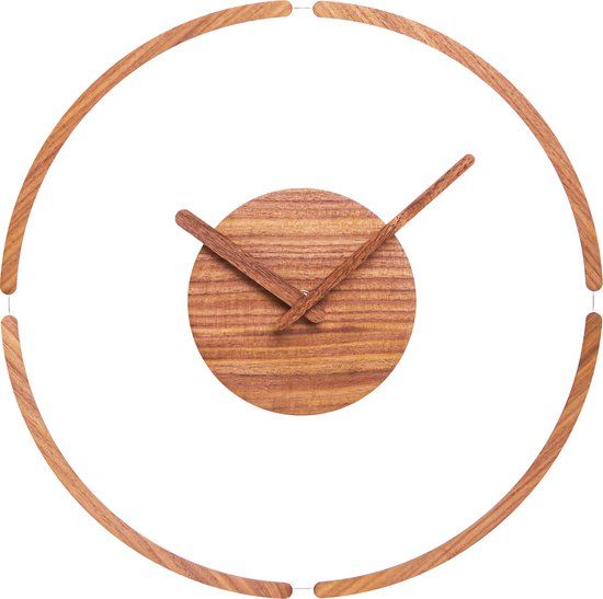 QUVIO Wandklok - 35 cm - Hout - Plexiglas - Donkerbruin