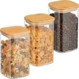 Merkloos Relaxdays Voorraadpot Set van 3 - 1200 ml - Glas - Met Bamboe Deksel - Luchtdicht