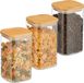Merkloos Relaxdays Voorraadpot Set van 3 - 1200 ml - Glas - Met Bamboe Deksel - Luchtdicht
