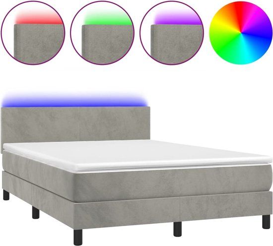vidaXL Boxspring met matras en LED fluweel lichtgrijs 140x200 cm