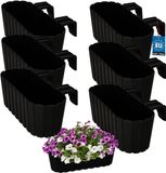 KOTARBAU® 6 st Balkonbak, Bloembak voor Balkon, PVC, 40x15x15 cm, Antraciet, Balkonbak met Houder, Plantenbak, Ovaal, Lichtgewicht, Balkondecoratie, Weerbestendig Plantenbak