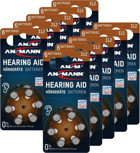 Ansmann type 312 gehoorbatterijen - 60 stuks