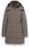District Affogato Puffer Jas Dames Lange Mouw Katoen Quilted Met Capuchon Rits Knopen Effen Bruin 42