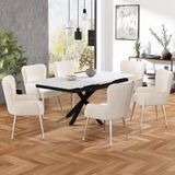 Pangivo Lot de 6 chaises de salle à manger en velours beige avec accoudoirs et pieds en métal argenté