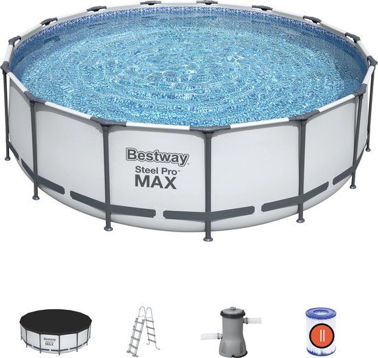 Bestway Steel Pro Max Zwembad Rond 457x122 cm - Opzetzwembad met Afdekzeil - Blauw