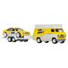 Hot Wheels Legends Tour Teamtransport trailer en speelgoedauto, set van 2 premium voertuigen, schaal 1:64