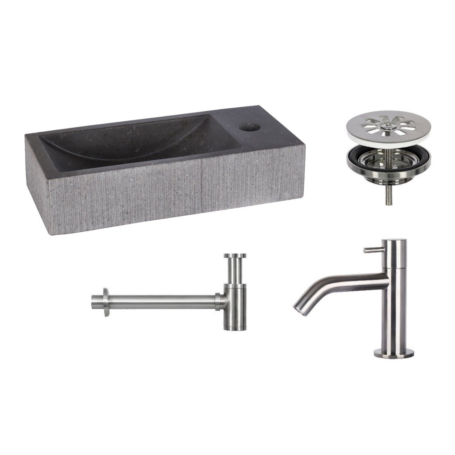 Differnz Fonteinset Bombay Ribble Natuursteen 38x18x8 cm - Keuze uit 5 kleuren kranen