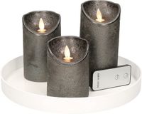 Plateau à bougies rond blanc en plastique D27 cm avec 3 bougies LED gris anthracite 10/12,5/15 cm