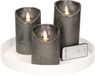 Plateau à bougies rond blanc en plastique D27 cm avec 3 bougies LED gris anthracite 10/12,5/15 cm