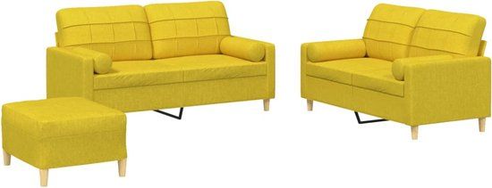 vidaXL 3-delige Loungeset met Kussens Stof Lichtgeel