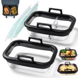 Omgoods - Glazen ovenschaal voor airfryer met deksel, 20 x 15 x 7 cm