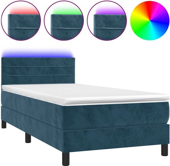 vidaXL Boxspring met matras en LED fluweel donkerblauw 80x200 cm