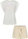 By Louise Dames Korte Pyjama Set Shortama Wit/Geel - Maat XXL