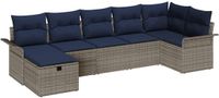vidaXL Tuinbank Set Poly Rattan Grijs en Marineblauw