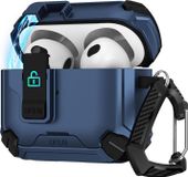 Apple Housse pour AirPods 1 / 2 Defender Housse de protection avec mousqueton 360° Boîtier de protection pour écouteurs antichoc Full Body Cover bleu foncé