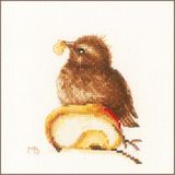 LANARTE Borduurpakket Kruissteek Schilderij JONGE MEREL Handwerkpakket voor Wanddecoratie 14 x 14 cm Borduurwerk met Telpatroon DIY Kit Moderne Kruissteek Cadeau Knutselen Voor Volwassenen