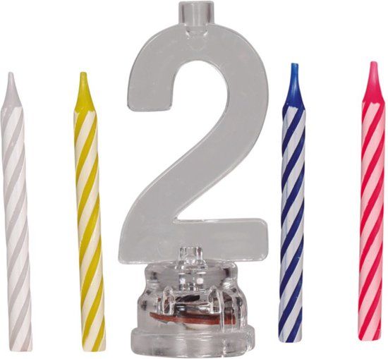 Fiestas Guirca - LED kaarsenhouder cijfer 2 à 8 cm inclusief 4 kaarsen - Multi