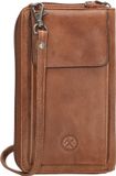 Hide & Stitches Telefoontasje Paint Rock - 100% Leren Tas met Verstelbare Schouderband - Leren Dames Tas - Cognac