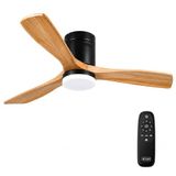 M Mimotec Plafondventilator met led-energielicht, zwart, met licht en afstandsbediening, laag stroomverbruik, DC-motor, 6 snelheden, stil, 4 uitklapbare vleugels