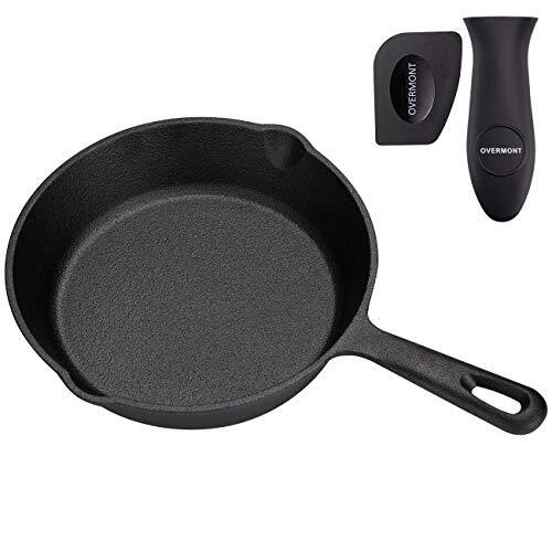 Overmont Gietijzeren pan, grillpan, gietijzeren grill, steakpannen met handgreep, 19,5 cm, voor gasgrill