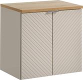 Meuble de salle de bain 60 cm, couleur cachemire, avec un plateau en chêne sous le lavabo