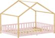 [en.casa] Lit enfant Treviolo lit maison 140x200 cm rose et naturel