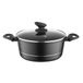 FLORINA Aluminium Pan (4 l) 24 cm I Kookpan DELUX met Glazen Deksel I Maatbeker & Krasbestendige Coating I Geschikt voor Inductiekookplaat, Gaskookplaat en Elektrische Kookplaat (Zwart)