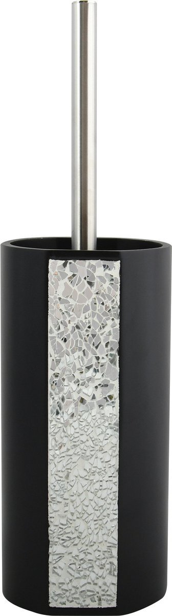 MSV Toiletborstel houder Luanda - kunststeen - zwart/zilver - 36 x 10 cm - Luxe uitstraling