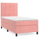vidaXL Boxspringbed met matras, roze, 90x200 cm, fluweel