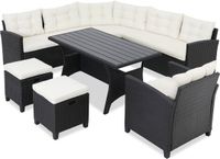 Casaria Loungeset Polyrattan XXL – 9 Personen – Tuinmeubelen met Tafel – Zwart Crème