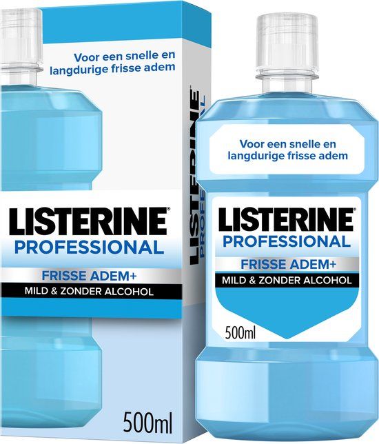 Listerine Professional Frisse Adem+ Mondspoeling, Mild en Zonder Alcohol, Tegen Slechte Adem en Bacteriën, 500 ml