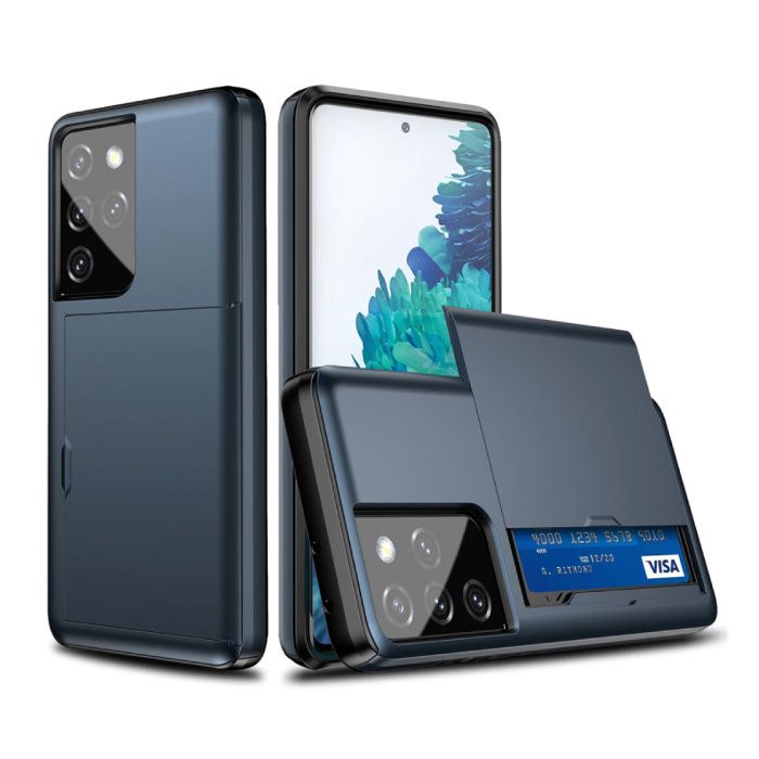 VRSDES Samsung Galaxy S21 - Wallet Card Slot Cover Case - Business Blauw