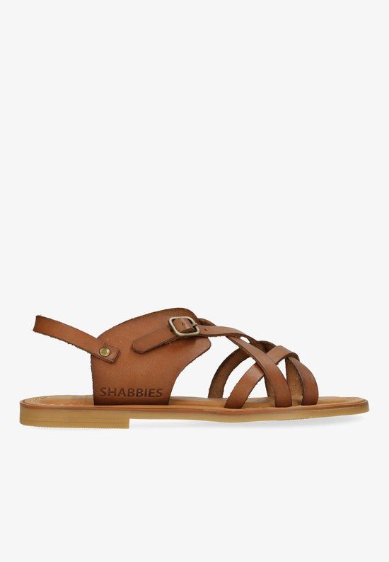 Shabbies Amsterdam Angel Cross Sandaal Vachetta Cognac - Maat 40