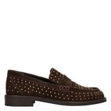 Poelman Tika suède loafers met studs en print - donkerbruin