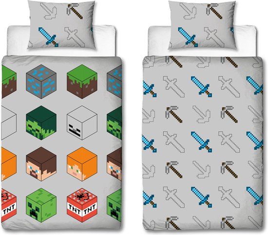 4KidsOnly Minecraft Dekbedovertrek Eenpersoons 140x200 cm Polyester Meerkleurig
