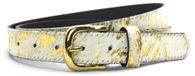 Take-it Timbelt Mooie echt lederen Riem met koeienhuid koe-wit-goud print - 3cm breed maat 85 - Totale lengte 100 cm - goudkleurige gesp