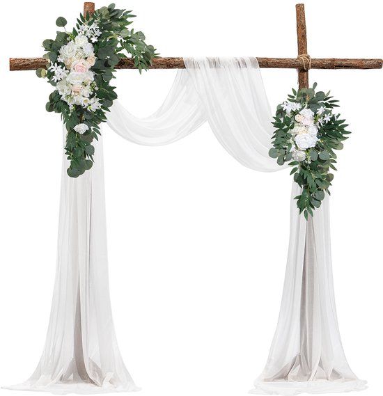 VEVOR Bruiloft Boog Bloemen Set Bruiloft Boog Decoratie met 2x Bloemen 2x Gordijnen Wit